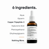 Bottle of skincare solution with a list of ingredients on a white background